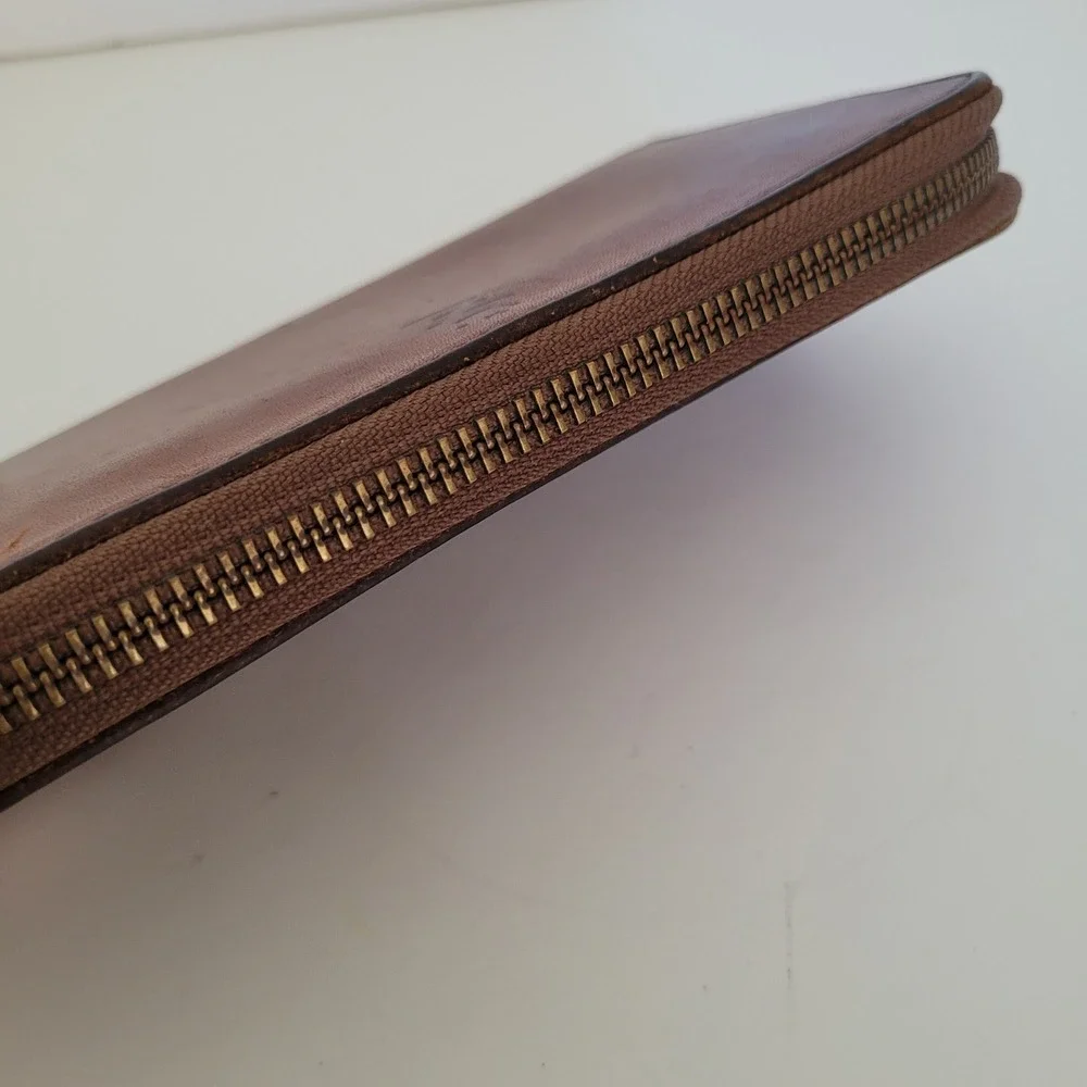 Zario Grandee Brown Leather Zip Around Wallet Long Accordion Organizer Mens